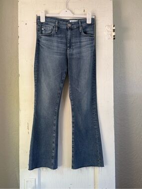 AG Adriano Goldschmied High-Rise Raw Hem Flare Jeans Size 28
